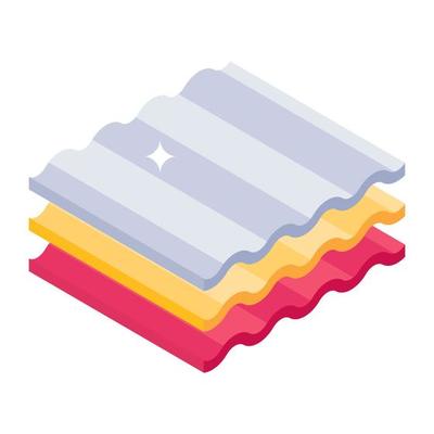 Isometric icon of steel sheets, house roofing accessories