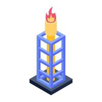 Sports greek light, isometric icon of fire torch vector