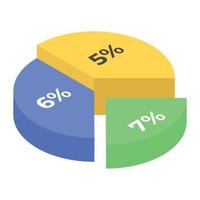 A pie chart denoting graphical representation in isometric icon vector