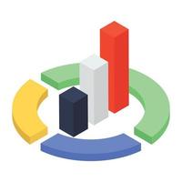 A pie chart denoting graphical representation in isometric icon vector