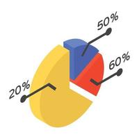 A pie chart denoting graphical representation in isometric icon vector