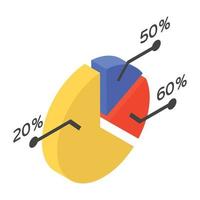 A pie chart denoting graphical representation in isometric icon vector