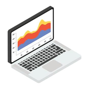 Stream graph inside laptop denoting online graph in isometric icon vector