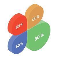 An infographic with percentage denoting timeline chart, isometric icon vector