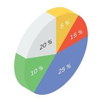 A pie chart denoting graphical representation in isometric icon vector