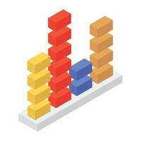 Volume chart isometric icon, bars stack vector