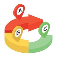 A pie chart denoting graphical representation in isometric icon vector