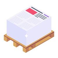 Newspaper icon, vector of press release papers on logistic pallet