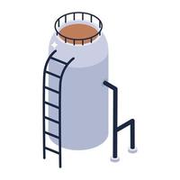 Liquid storage reservoir, isometric icon of wastewater plant vector