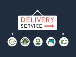 Flat style vector illustration delivery service concept. Delivery text sign with flat line icons. Fast shipping vector illustration. Fast delivery concept