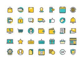 Vector set of E-commerce modern flat thin icons. Online shopping line icons set. E-commerce and shopping vector icons set. Outline web icons set. Vector illustration