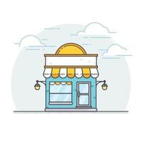 Storefront in flat style. Flat design of store building. Vector illustration of front facade building store. Online store vector illustration