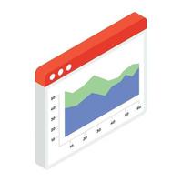 Stacked stream chart inside website, online analytics isometric icon vector