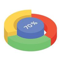 A pie chart denoting graphical visualization in isometric icon vector