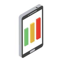 Bar chart inside smartphone, mobile analytics isometric icon vector