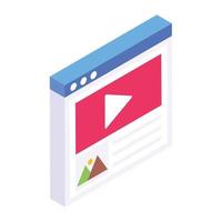 Website video icon in modern isometric style vector