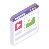 icono de video del sitio web en estilo isométrico moderno vector