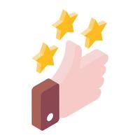 Thumbs up with stars, customer review icon in editable isometric style vector