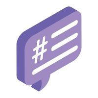 Tag message icon, editable isometric vector of communication