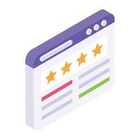 Isometric vector with stars inside webpage, website ranking icon