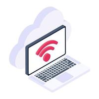 Wifi signal inside laptop and cloud, cloud internet icon vector