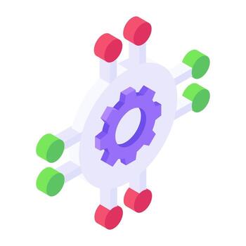 Gear with nodes network, network management icon vector