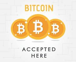 Bitcoin accepted vector. Bitcoin coin and text bitcoin accepted here. Bitcoin payment vector illustration