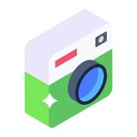 Electronic instant camera, editable isometric vector