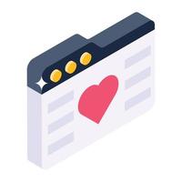 Heart inside webpage conceptualizing favorite website vector