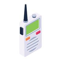 un móvil antiguo con botón, icono de walkie talkie en diseño isométrico vector