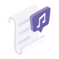 Music file, editable isometric icon of music document vector