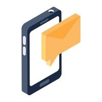 Mobile email vector, envelope with smartphone in isometric icon vector