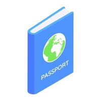 un icono de pase de identificación internacional, pasaporte en estilo isométrico editable vector