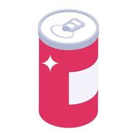 Cola tin icon in isometric style, soft drink vector