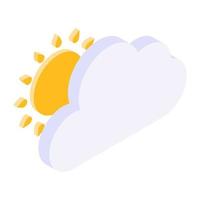 Partly cloudy weather icon in isometric design vector