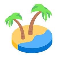 Palm trees on a land depicting island in isometric icon vector
