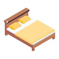A double bedding hotel room in isometric icon, bedroom vector