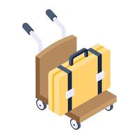 An icon of luggage trolley, modern isometric vector