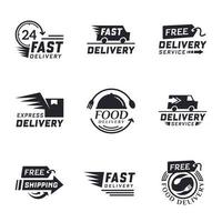 Set of delivery labels for online shopping. Worldwide shipping. Signs and labels free delivery in black color. Fast delivery logotype. Delivery service icons. Food delivery design vector