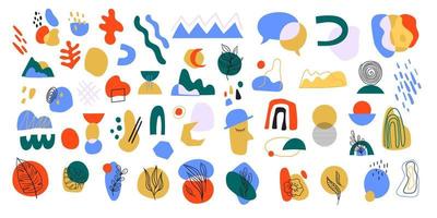 Abstract modern colorful set with shapes and doodle objects. Trendy vector illustration