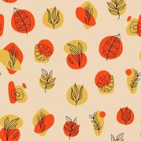 Seamless modern pattern with abstract various shapes, doodle plants and leaves. Trendy contemporary design vector