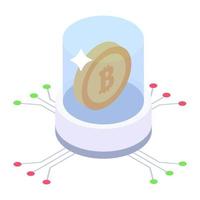 Bitcoin technology icon in isometric design vector