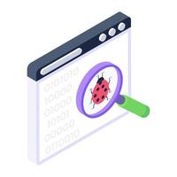 Bug under magnifying glass showcasing debugging icon vector