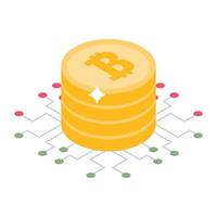 red bitcoin, btc con nodo de red en estilo moderno vector