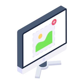 Landscape with plus sign inside monitor, add image icon vector