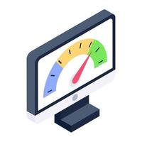 Speedometer inside monitor depicting internet speed test icon vector