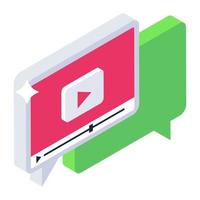 Video chat icon in isometric design, media player concept vector