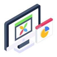 Isometric design of web analytics, pie chart on web page vector