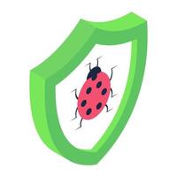 Bug inside shield denoting antivirus icon vector