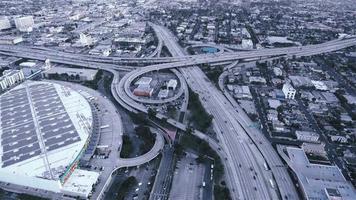 4K Aerial Sequence of Los Angeles, USA - The Highway 10 and 110 at dusk as seen from a helicopter video